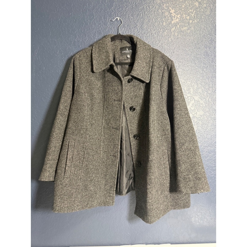 London‎ Fog Womens Plus Size 3X Grey Tweed Wool Blend Peacoat Button Front Coat